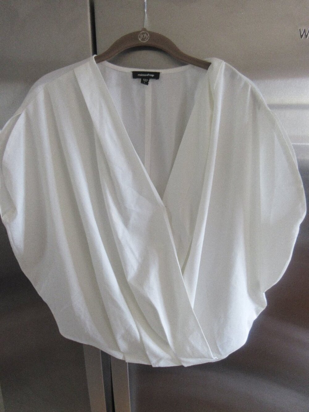Mittoshop boxy modern wrap front top ivory L poly blend
